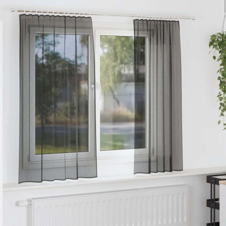 Rideaux en voile avec passe-tringles 2 pcs noir 