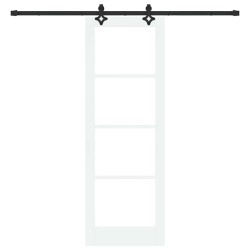Ensemble de porte coulissante avec quincaillerie blanche 73,5x211 cm en bois massif de pin 