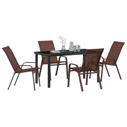 Ensemble de salle à manger de jardin 5 pièces marron en textilène et acier. 