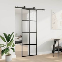 Porte coulissante kit quincaillerie noir 76x205 cm verre trempé 