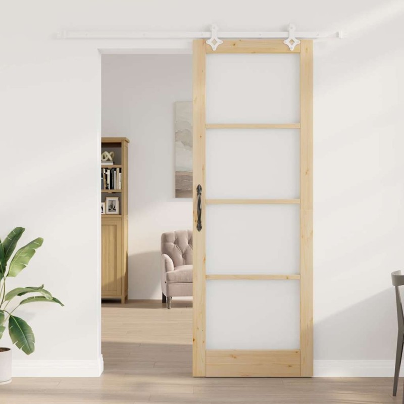 Kit de porte coulissante avec matériel 83x232 cm en bois massif de pin 