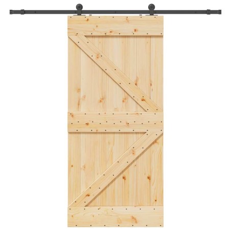 Porte coulissante et kit de quincaillerie 100x210 cm pin massif 