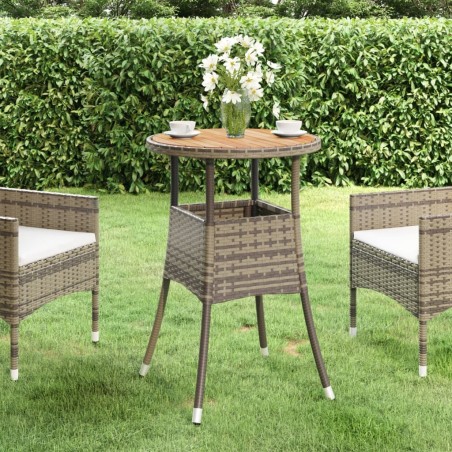 Table de jardin Ø60x75 cm Acacia et résine tressée Gris 