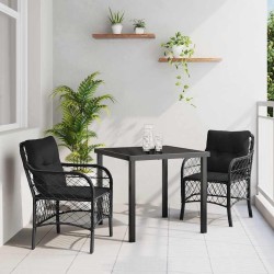 Ensemble de jardin 3 pièces avec coussins en poly rotin noir 