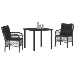 Ensemble de jardin 3 pièces avec coussins en poly rotin noir 