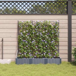 Jardinière avec treillis 3 pcs Grise 120x40x125,5 cm 