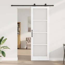 Porte Coulissante avec Kit de Quincaillerie 'ORKDAL'Blanc Bois Massif & Verre 