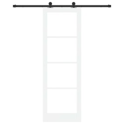 Porte Coulissante avec Kit de Quincaillerie 'ORKDAL'Blanc Bois Massif & Verre 