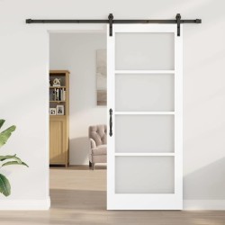 Porte Coulissante avec Matériel 'ORKDAL'Bois Massif & Verre Blanche 