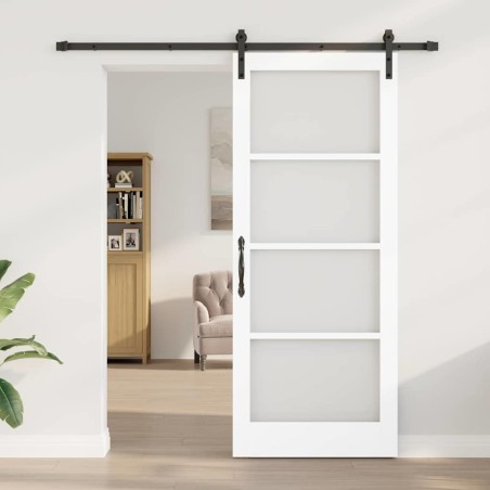 Porte Coulissante avec Matériel 'ORKDAL'Bois Massif & Verre Blanche 
