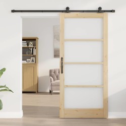 Porte Coulissante avec Quincaillerie 'ORKDAL'en Bois Massif et Verre 