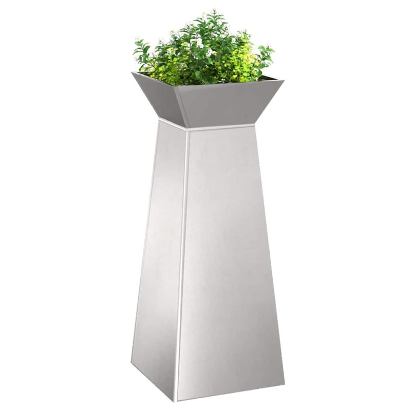 Jardinières pilier de jardin , 2 pièces avec bol, 40x40x100 cm, en acier inoxydable. 