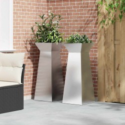 Jardinières pilier de jardin , 2 pièces avec bol, 40x40x100 cm, en acier inoxydable. 