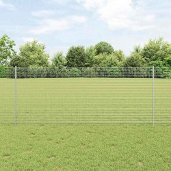 Clôture en Fil Soudé avec 44 Potes U Argent 1x50 m Acier 