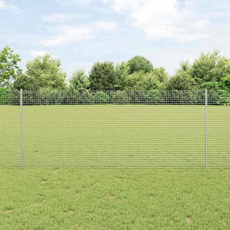 Clôture en Fil Soudé avec 44 Potes U Argent 1x50 m Acier 