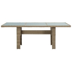Table à manger Marron 200x100x74 cm Verre et résine tressée 