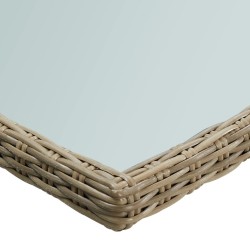 Table à manger Marron 200x100x74 cm Verre et résine tressée 