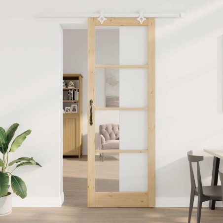 Porte coulissante avec ensemble de quincaillerie 83x232 cm Bois massif Pin 