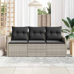 Ensemble de Canapé de Jardin 3 Pièces avec Coussins Gris Clair Rattan Poly 