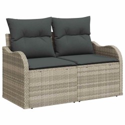 Ensemble de Canapé de Jardin 3 Pièces avec Coussins Gris Clair Rattan Poly 
