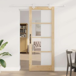 Porte coulissante avec kit de quincaillerie 83x211 cm en bois massif de pin 