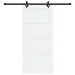 Porte coulissante avec quincaillerie blanche 93x202 cm en bois massif de pin 