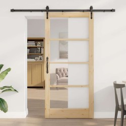 Porte Coulissante avec Matériel Set 93x202 cm Bois Massif Pin 