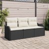Ensemble de Canapé de Jardin 3 pièces avec Coussins Noir Rattan Poly 