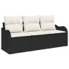 Ensemble de Canapé de Jardin 3 pièces avec Coussins Noir Rattan Poly 