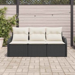 Ensemble de Canapé de Jardin 3 pièces avec Coussins Noir Rattan Poly 