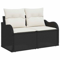 Ensemble de Canapé de Jardin 3 pièces avec Coussins Noir Rattan Poly 