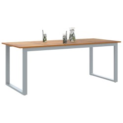 Table de salle à manger extérieure Grise 200x90x75 cm Acier et Bois Massif Acacia 