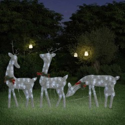 Famille de rennes de Noël 270x7x90cm Argenté Blanc froid Maille 