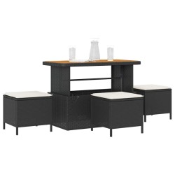 Set de jardin en 4 pièces avec coussins en poly rattan noir et acacia 