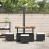 Set de jardin en 4 pièces avec coussins en poly rattan noir et acacia 