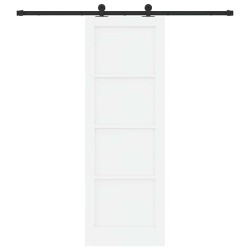 Porte coulissante avec quincaillerie blanche 73,5x211 cm en bois massif de pin 