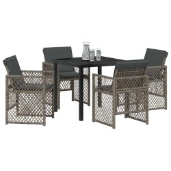 Ensemble de Salle à Manger de Jardin à 5 Pièces avec Coussins Gris Poly Rattan 