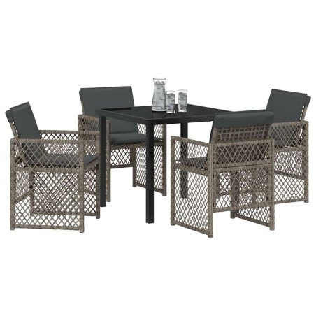 Ensemble de Salle à Manger de Jardin à 5 Pièces avec Coussins Gris Poly Rattan 