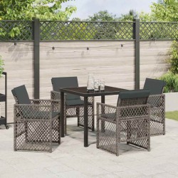 Ensemble de Salle à Manger de Jardin à 5 Pièces avec Coussins Gris Poly Rattan 