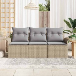 Ensemble de Canapés de Jardin de 3 Pièces avec Coussins Beige en Rattan Poly 