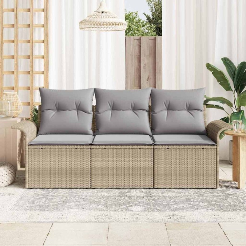 Ensemble de Canapés de Jardin de 3 Pièces avec Coussins Beige en Rattan Poly 