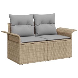 Ensemble de Canapés de Jardin de 3 Pièces avec Coussins Beige en Rattan Poly 