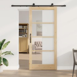 Porte Coulissante avec Quincaillerie 'ORKDAL'en Bois Massif et Verre 