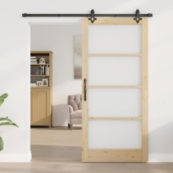 Porte Coulissante avec Ensemble de Quincaillerie 'ORKDAL'Bois Massif & Verre 