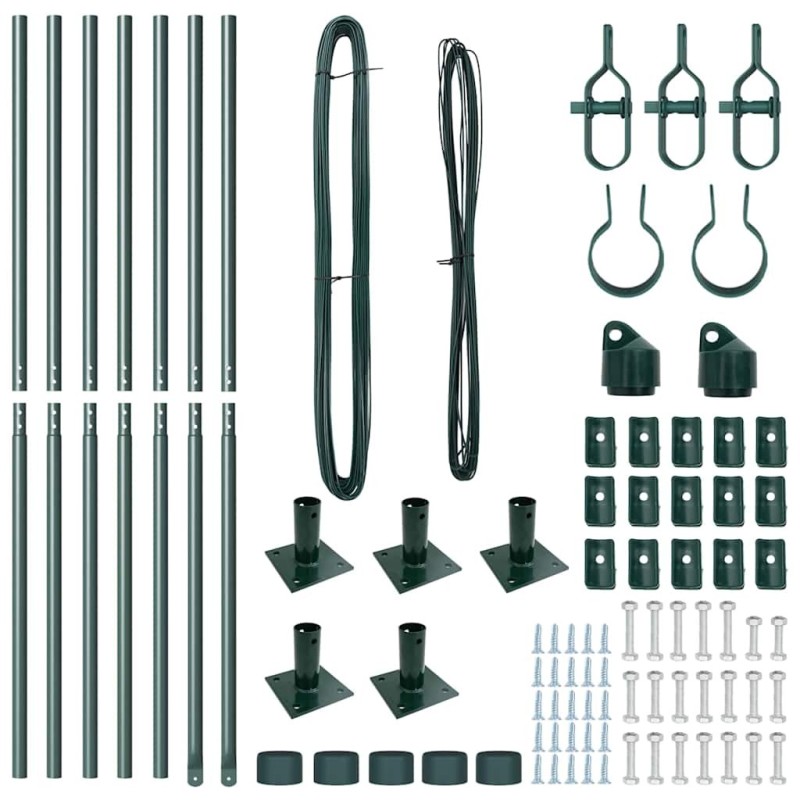 Ensemble de poteaux de clôture avec plaques de base 7 pcs Vert 