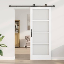 Porte coulissante avec quincaillerie 'ORKDAL'en bois solide blanc et verre 