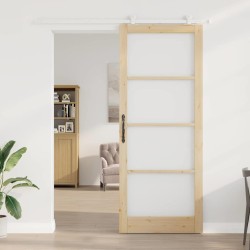 Porte Coulissante avec Set de Quincaillerie 'ORKDAL'Bois Massif & Verre 