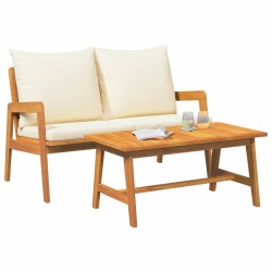 Ensemble Bistro 2 pièces avec coussins en bois massif d'acacia 