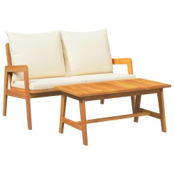 Ensemble Bistro 2 pièces avec coussins en bois massif d'acacia 
