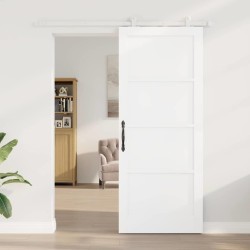 Porte coulissante avec kit de matériel blanche 86x211 cm en bois massif de pin 